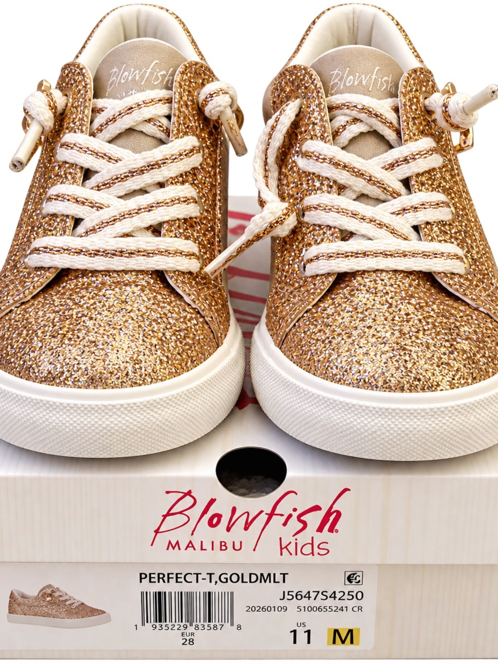 Blowfish Malibu Kids Perfect-T Gold Glitter Sneakers Girls Size 11M Worn Once